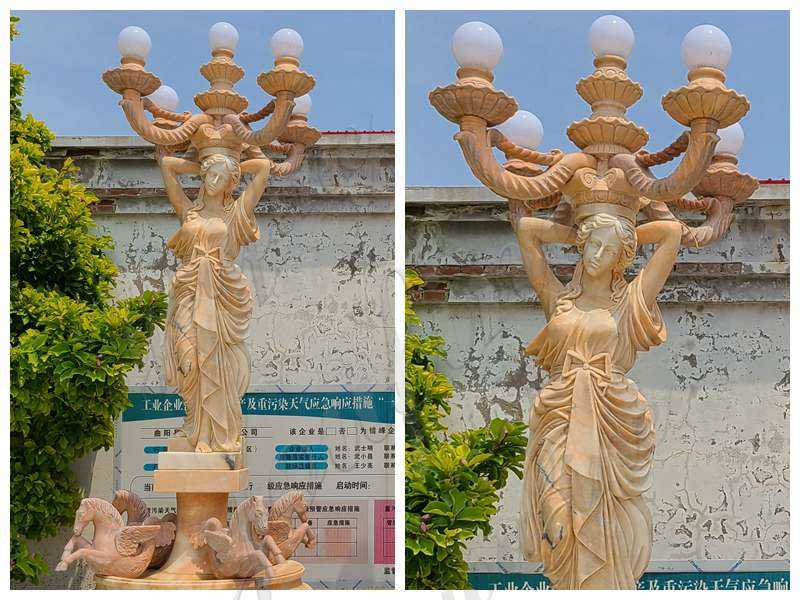 Natural Beige Marble Lady Statue with Lamps