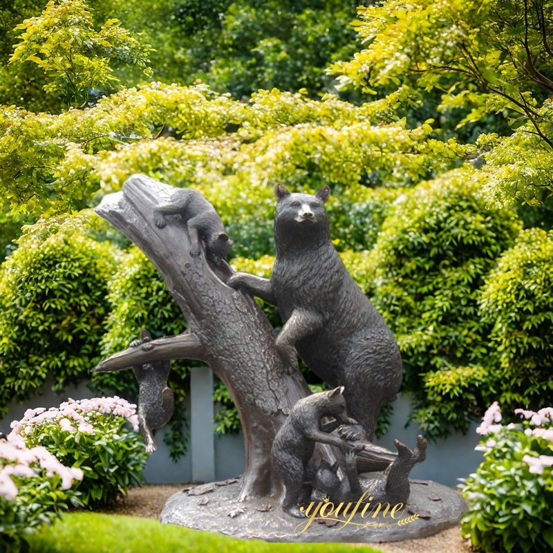Outdoor Black Bear Family Statue