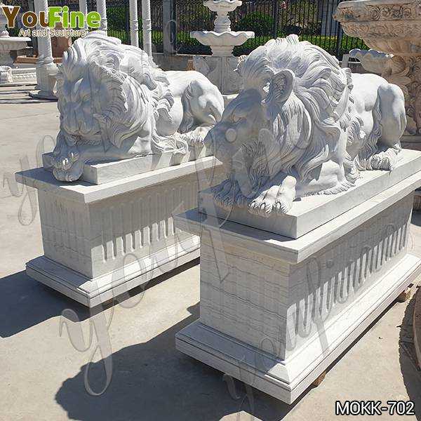 Western Style White Marble Restful Lion Statues Suppliers MOKK-702