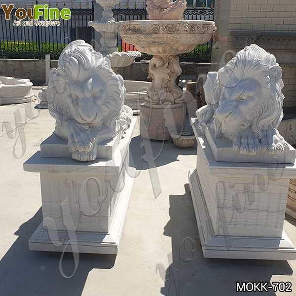 Western Style White Marble Restful Lion Statues