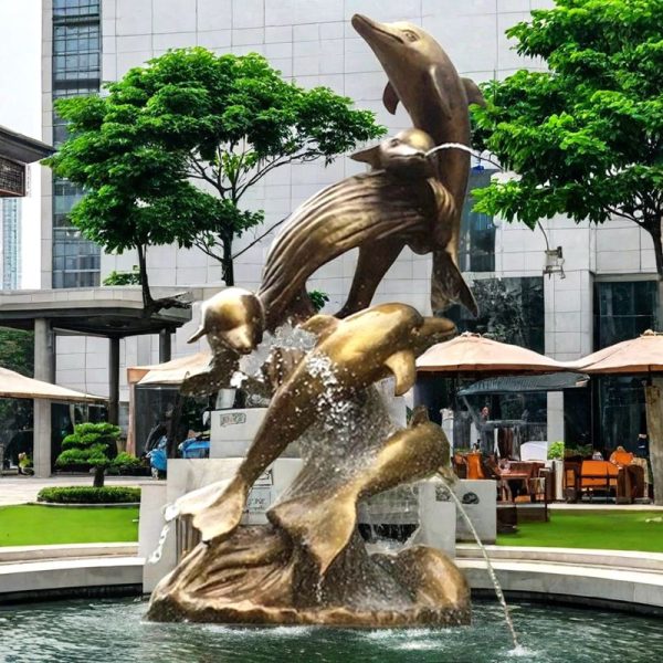 bronze dolphin fountain statue