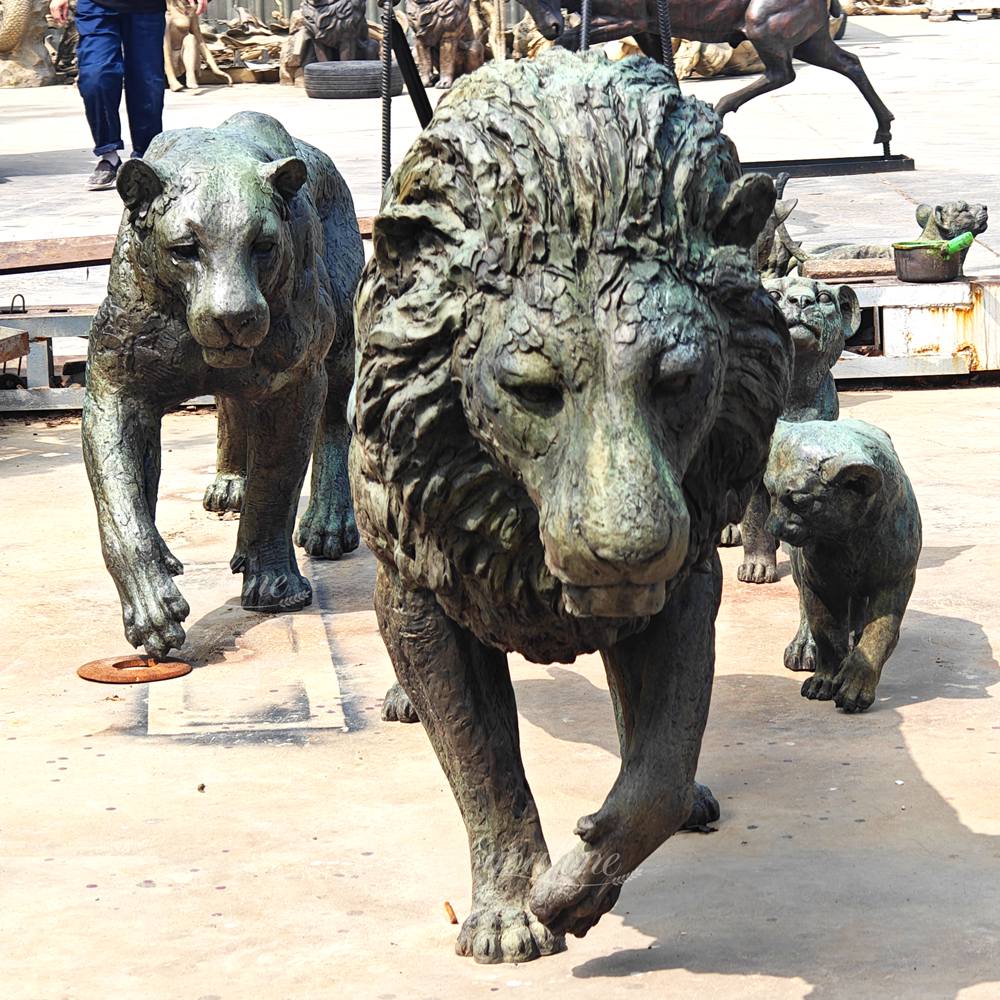 bronze male lion sculpture