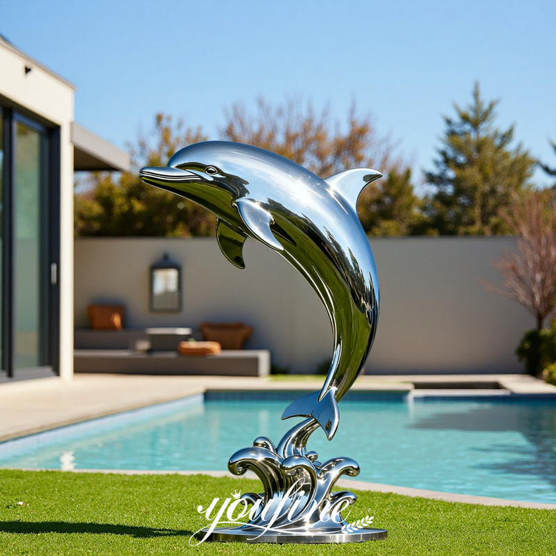 stainless steel dolphin sculpture for pool decor