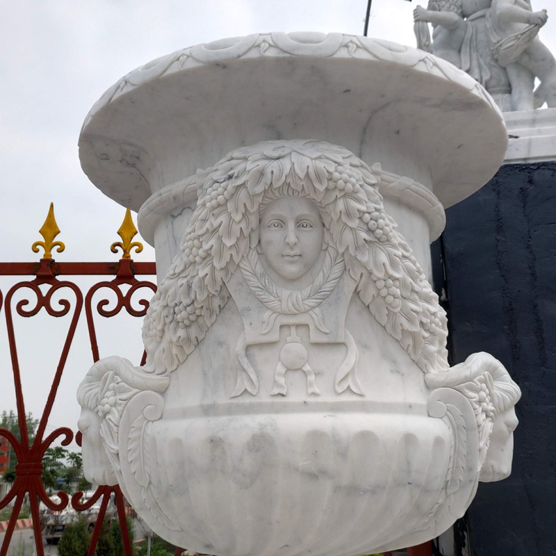 vivid hand carved White Marble Pots