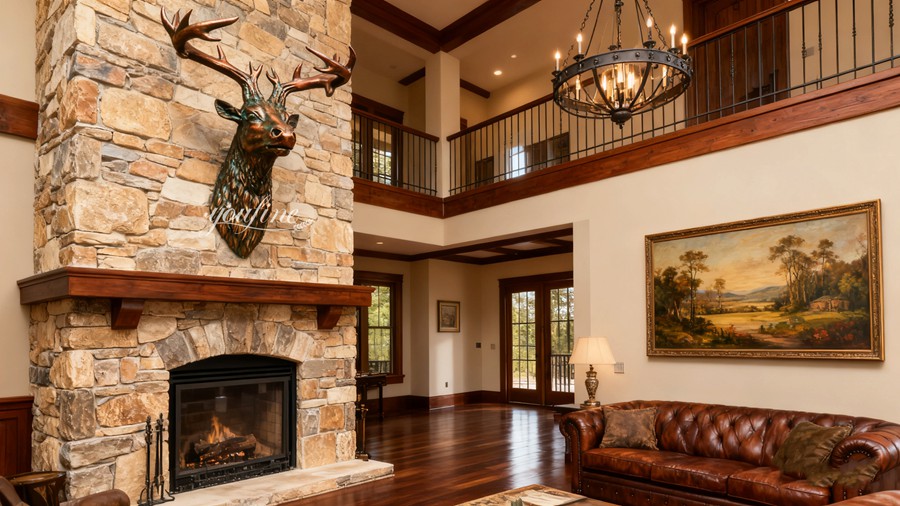 large bronze deer head statue