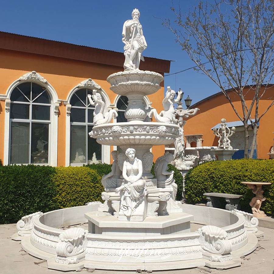 large poseidon white fountain