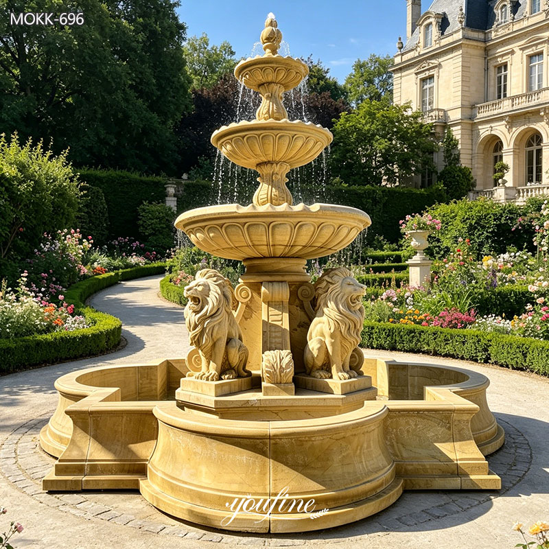 Beige Marble Lion Garden Fountain MOKK-696
