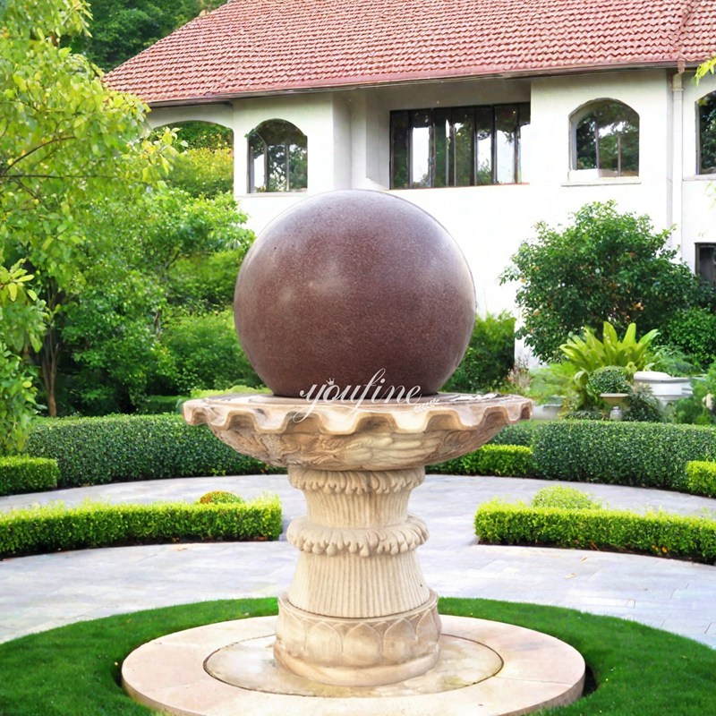 marble red Spinning Ball Water garden Fountain