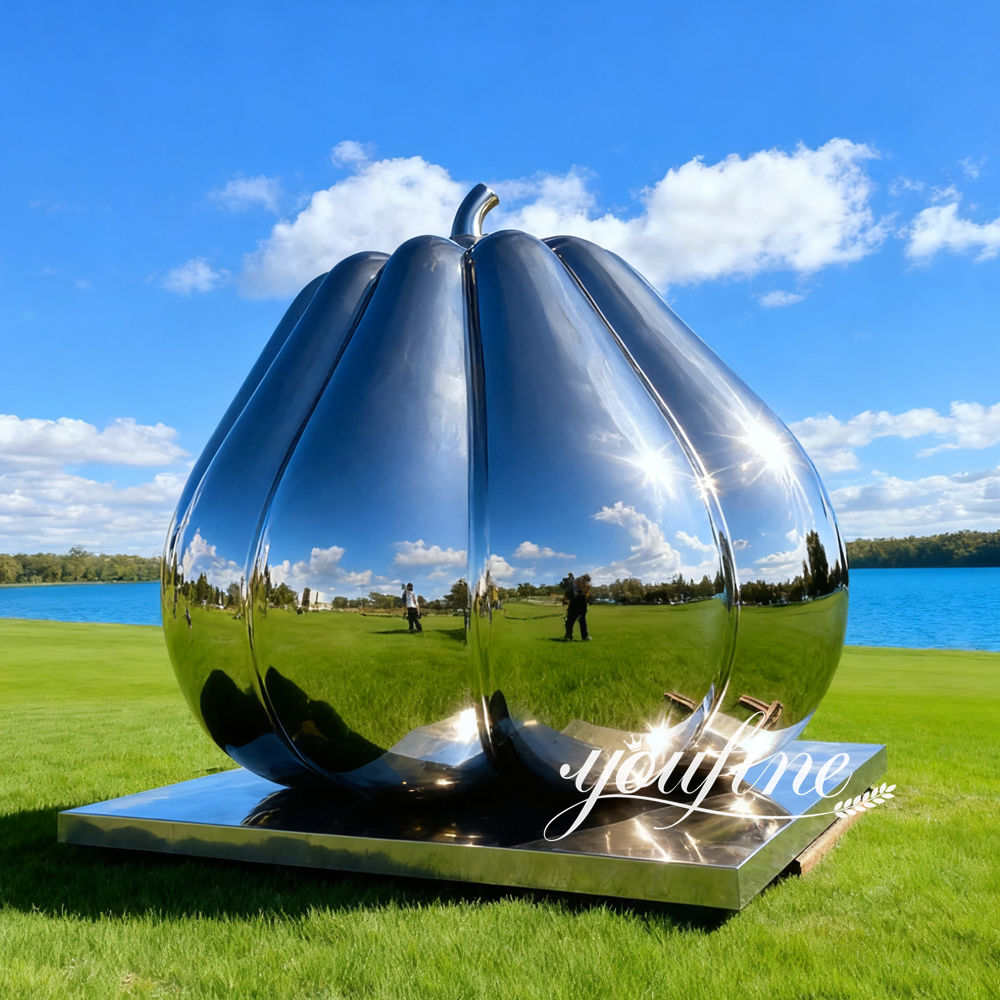outdoor mirror polished pumpkin sculpture