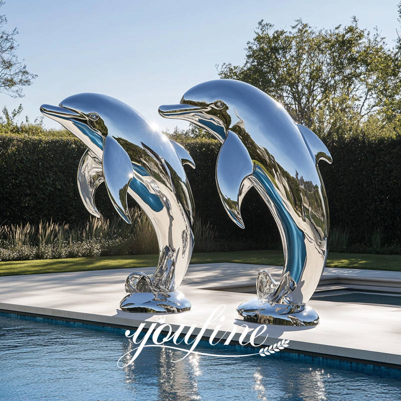 mirror polished stainless steel dolphin sculpture