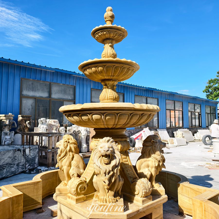 outdoor Beige Marble Lion Fountain