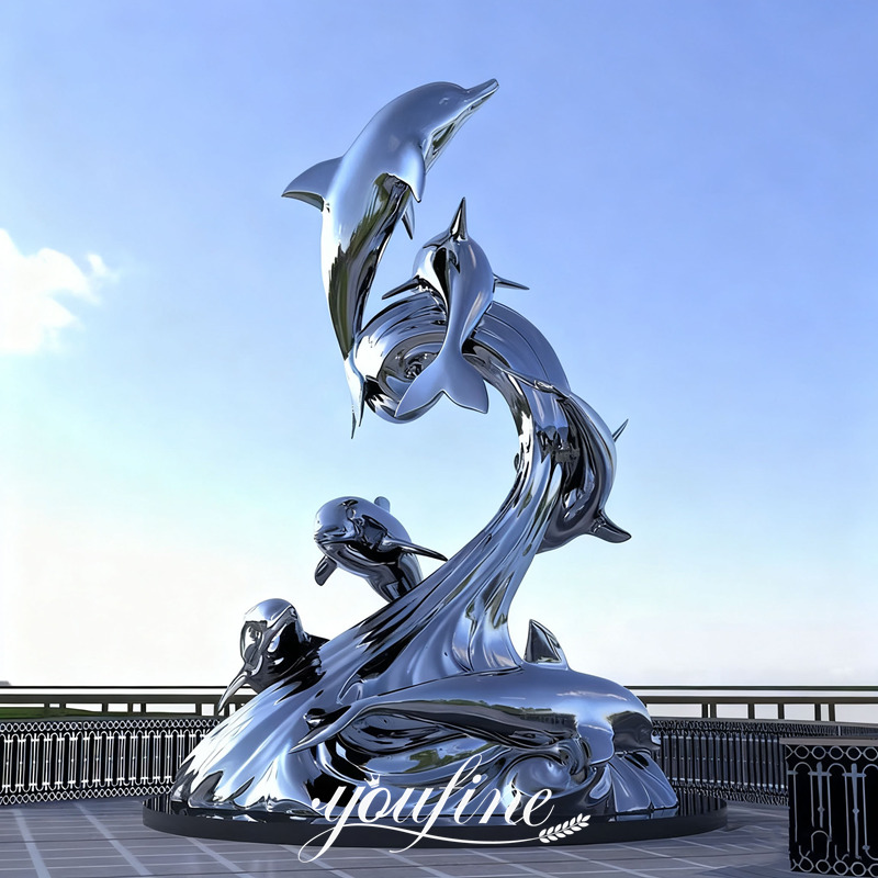 outdoor metal dolphin sculpture