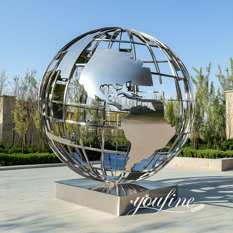 stainless steel globe sculpture for outdoor decor
