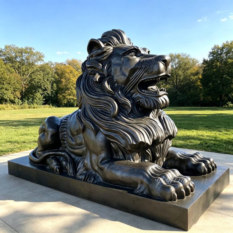 Black Reclining Lion Sculpture for garden