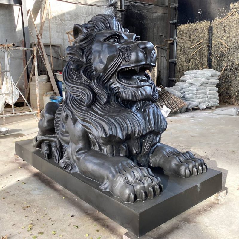 Black Reclining Lion Sculpture art for garden