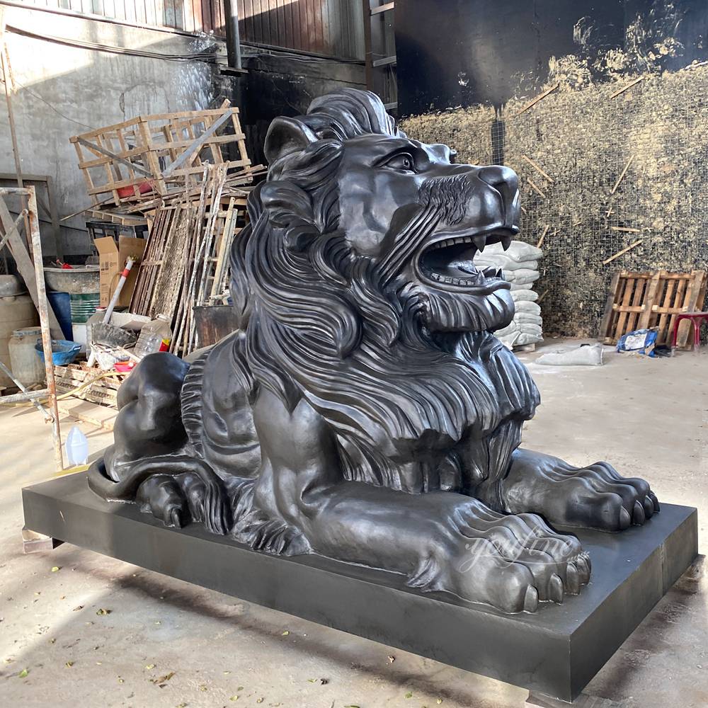 bronze Black Reclining Lion Sculpture art factory supplier