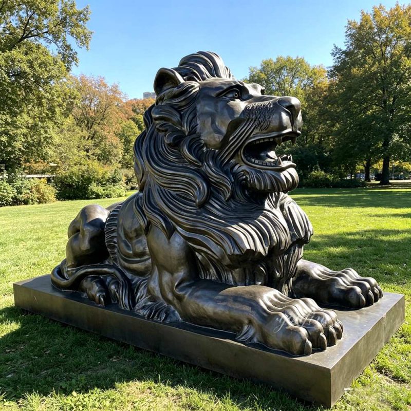 Black Reclining Lion Sculpture BOKK-859