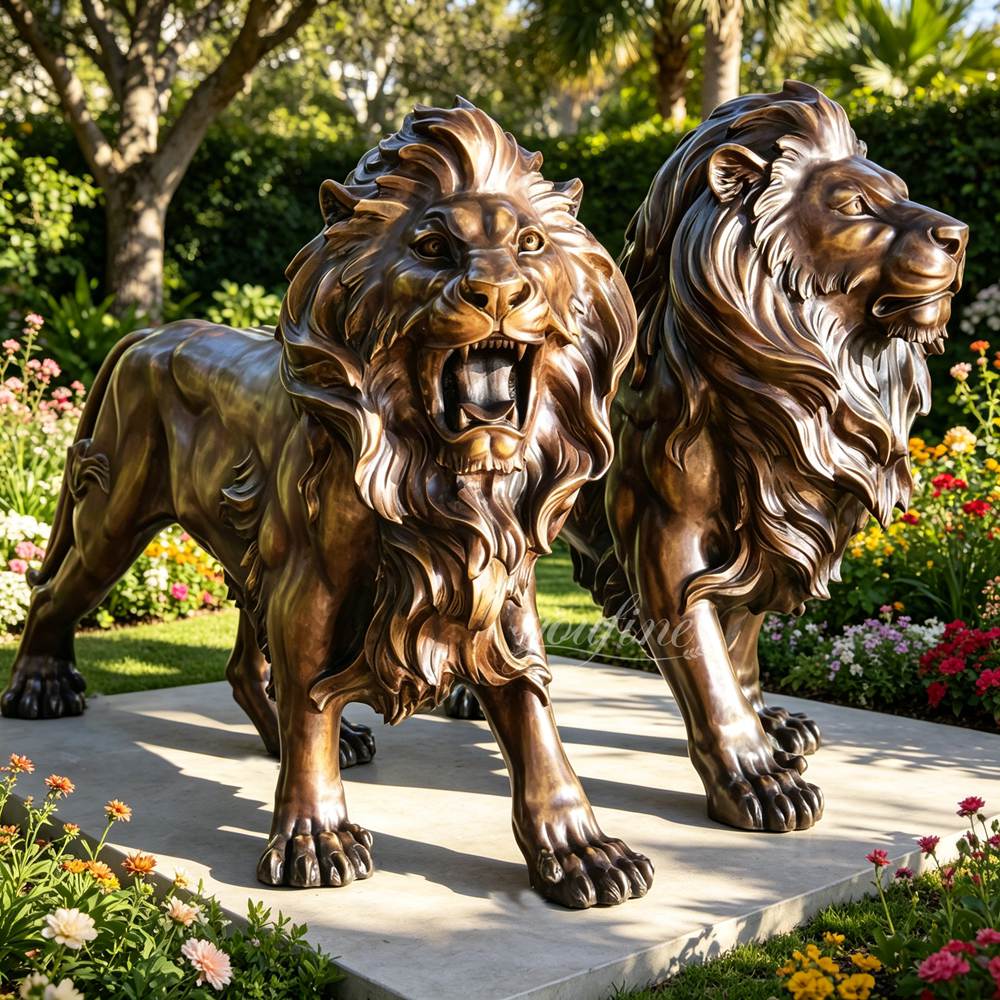 magnificent Bronze Walking Lion Statue in garden