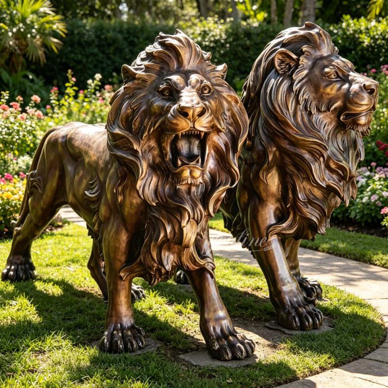 magnificent Bronze Walking Lion Statue on the grass