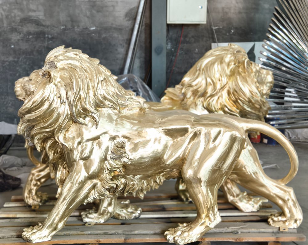 magnificent Bronze Walking Lion Statue polish