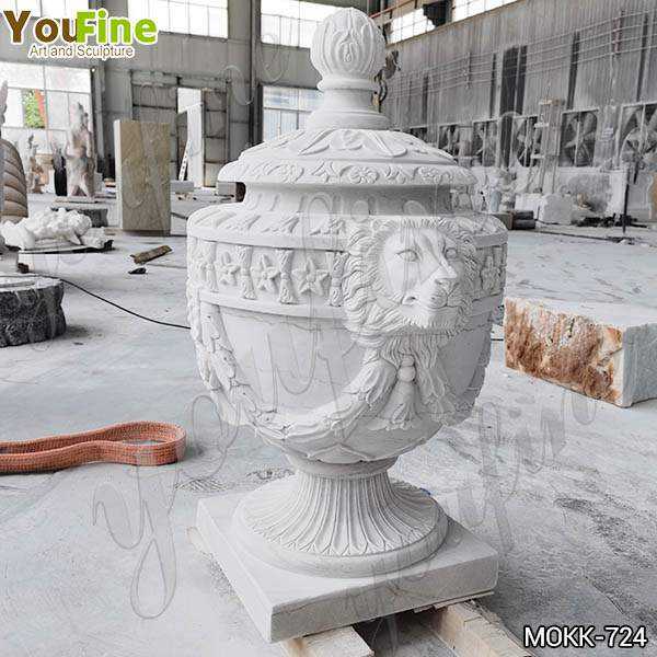 Decorative White Marble Lion Flowerpot