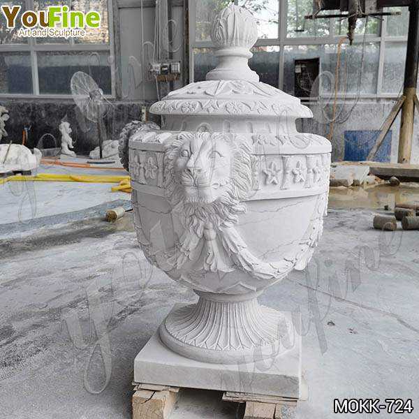 White Marble Lion Flowerpot for Home Decoration