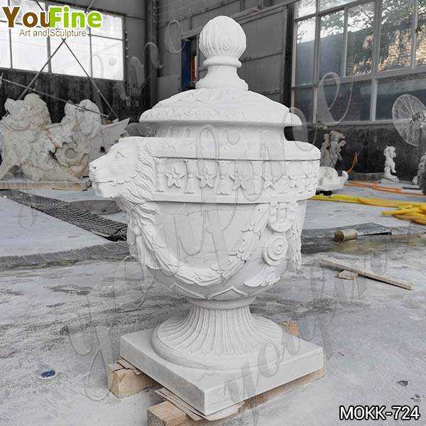 Home Decoration White Marble Lion Flowerpot for Sale MOKK-724