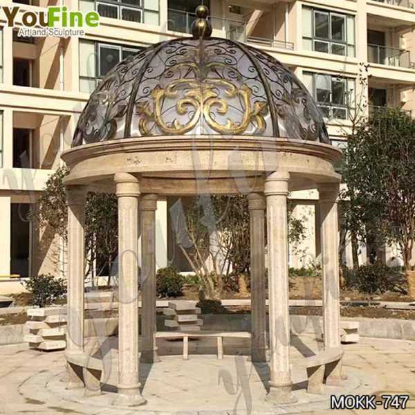 Italian Style Large Beige Marble Garden Gazebo Suppliers