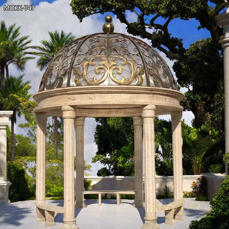 Italian Style Large Beige Marble Garden Gazebo Suppliers MOKK-747