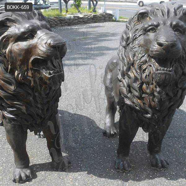 Large Casting Bronze Animal Statue of Lion at Front Door Maker BOKK-659