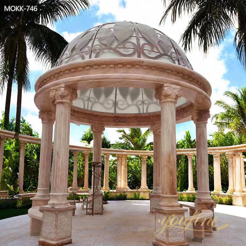 Large Outdoor Beige Stone Gazebo with Iron Top Suppliers MOKK-746