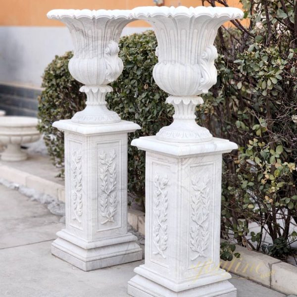 Luxury Style White Marble Flower Pots Floral Decoration for Sale
