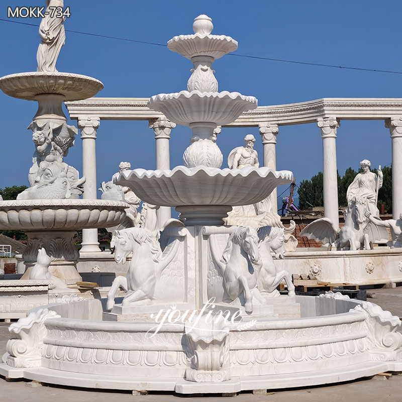 Marble Horse Fountain with Lights