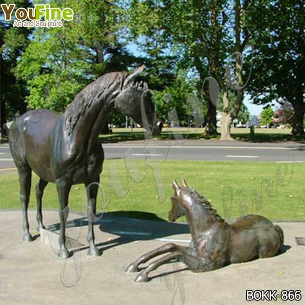 Outdoor Antique Bronze Mare with Foal Sculptures on Sale BOKK-866