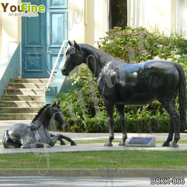 Outdoor Antique Bronze Mare with Foal Sculptures