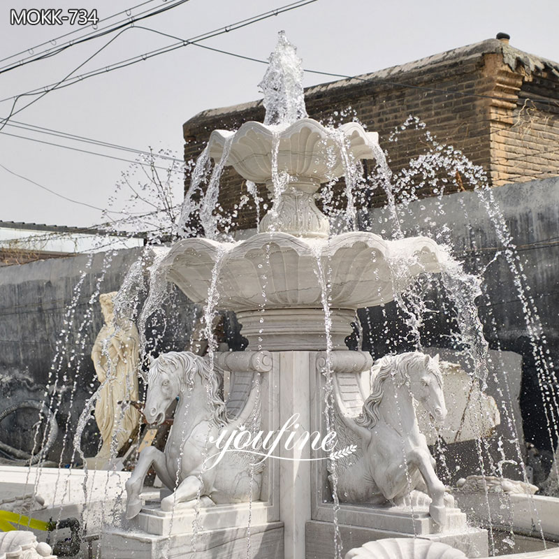 Outdoor White Marble Horse Fountain with Lights