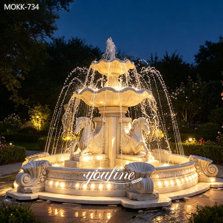 Marble Horse Water Fountain with Lights for Garden MOKK-734