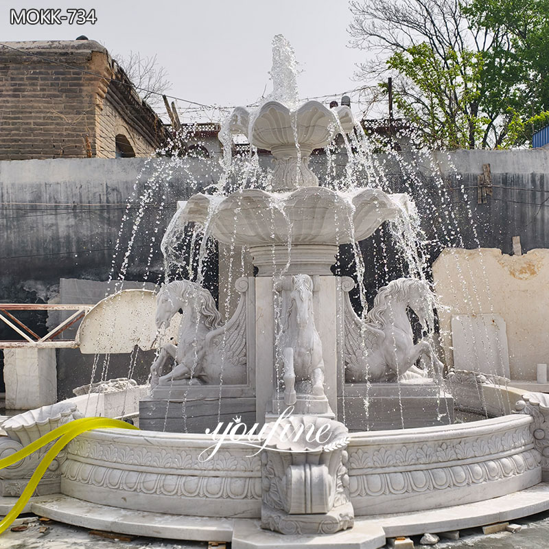 White Marble Horse Fountain with Lights