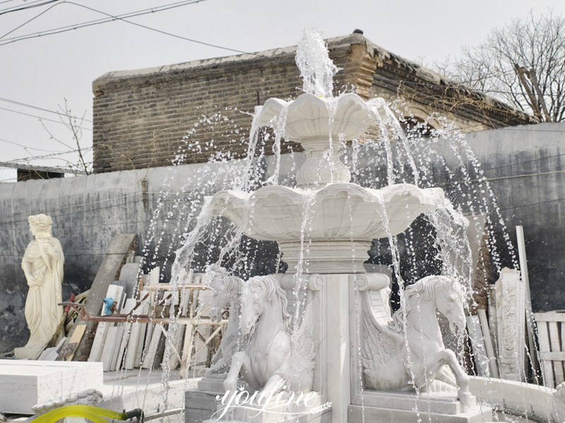 White Marble Horse water Fountain with Lights