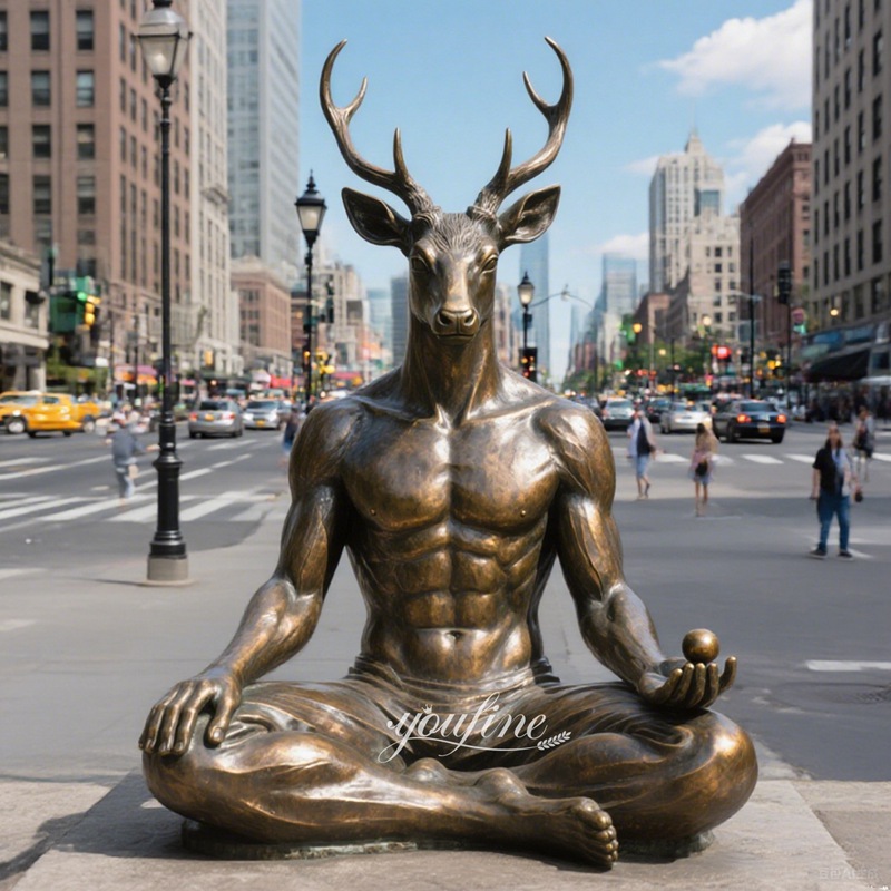 bronze deer man statue