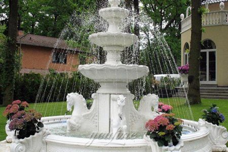 Tiered Marble Water Fountain with Horse Statue MOKK-176