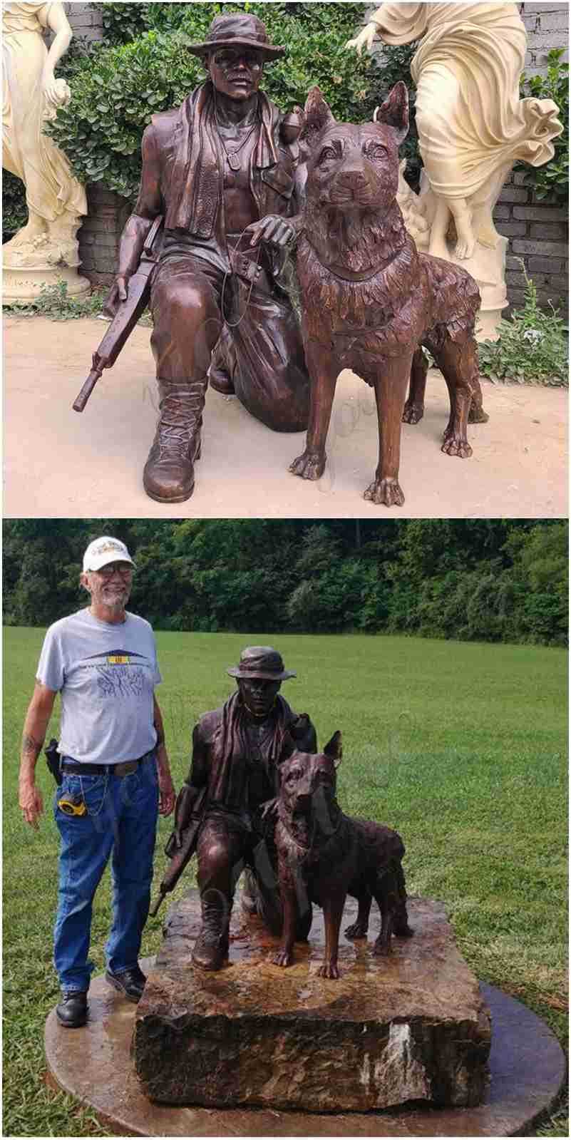 memorial soldier with dog statue