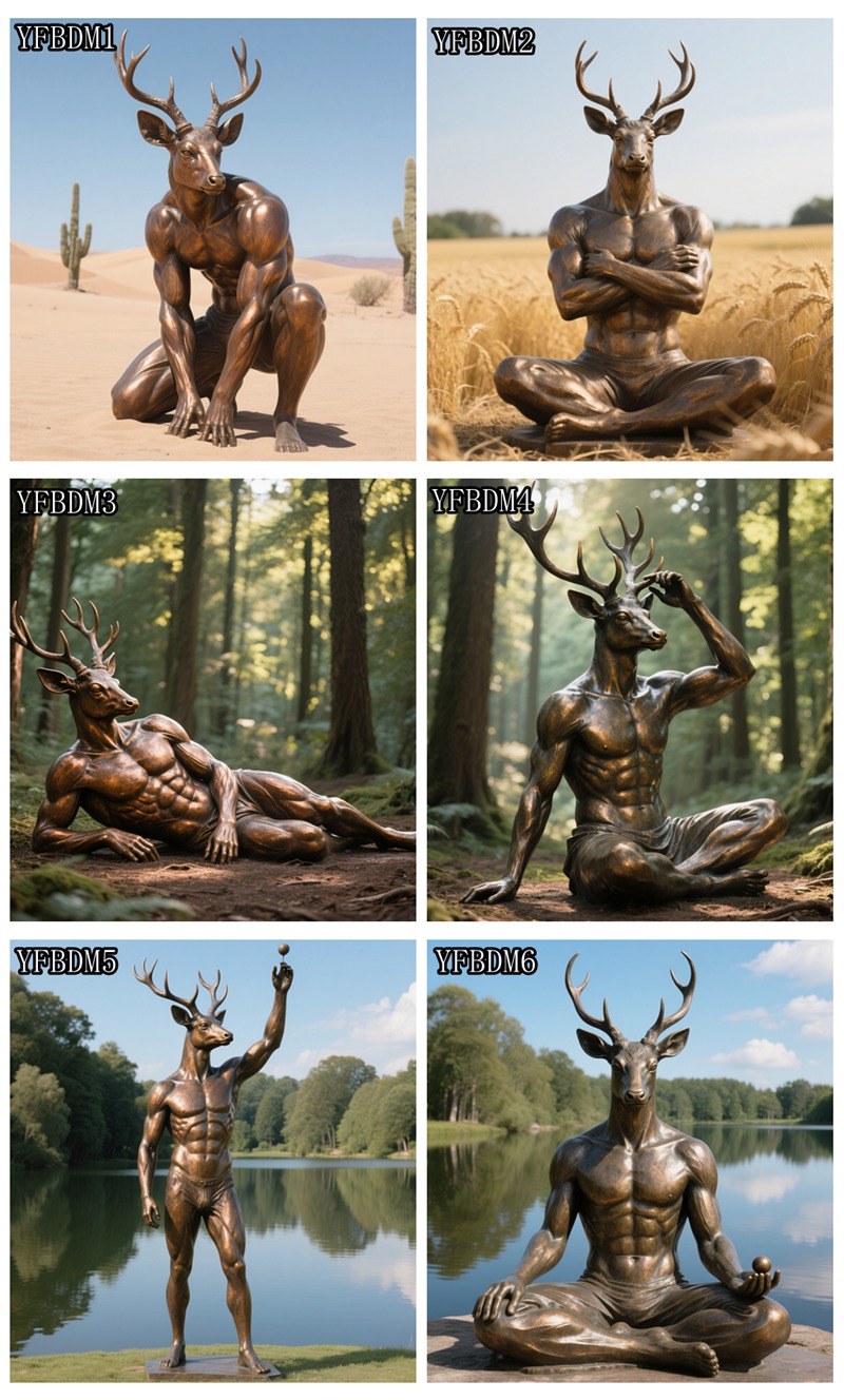 more bronze deer man sculpture