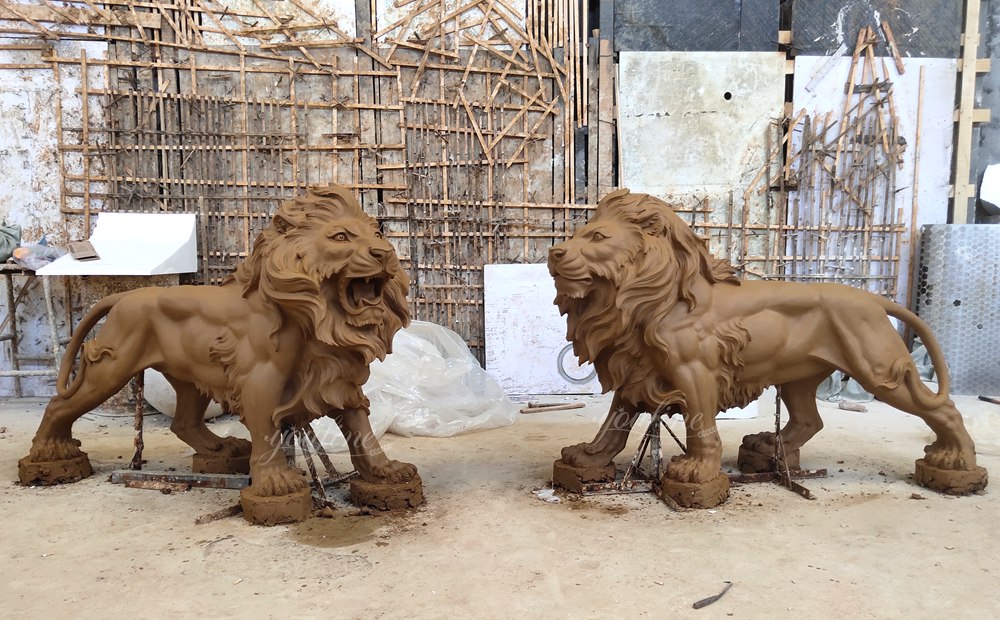 magnificent two Walking Lion Statue clay model
