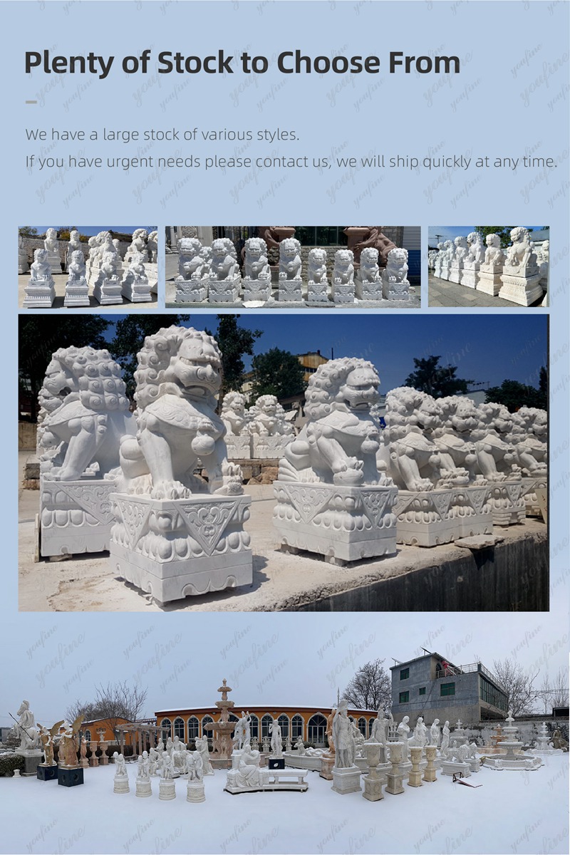 youfine Chinese Guardian Lion White Marble Foo Dog Statues