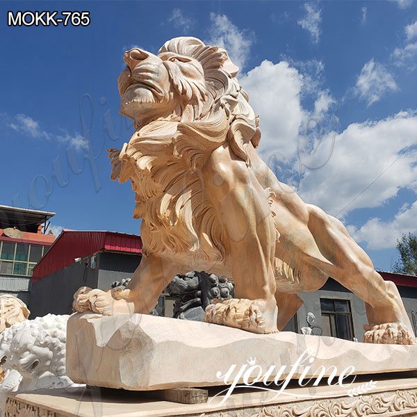 Beige Marble Lion Yard Statues for Driveway Suppliers