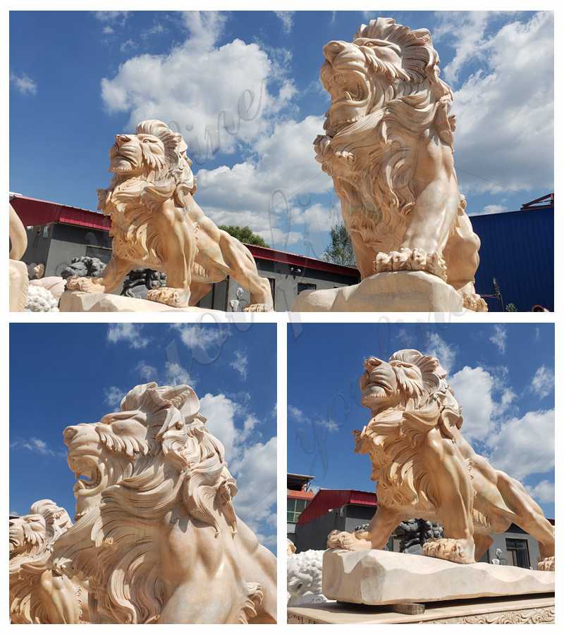 Beige Marble Lion Yard Statues for Driveway