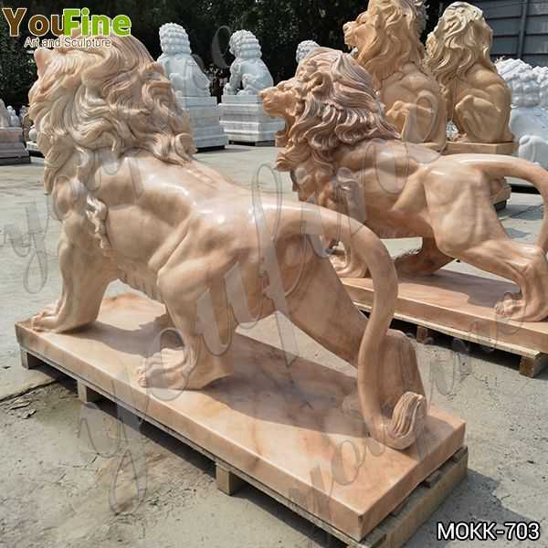 Beige Marble Walking Lion Statues