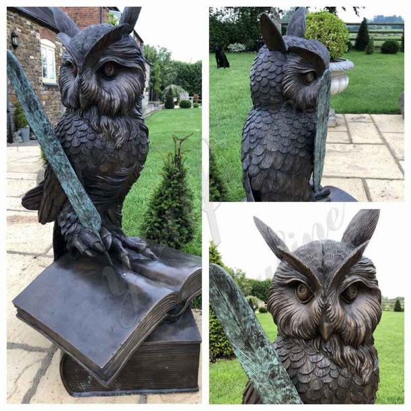 Life Size Garden Bronze Owl Standing on Book Statue for Sale BOKK887 YouFine