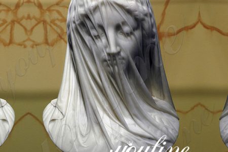 Carrara Marble Veiled Virgin Bust Statue By Strazza for Sale MOKK-760